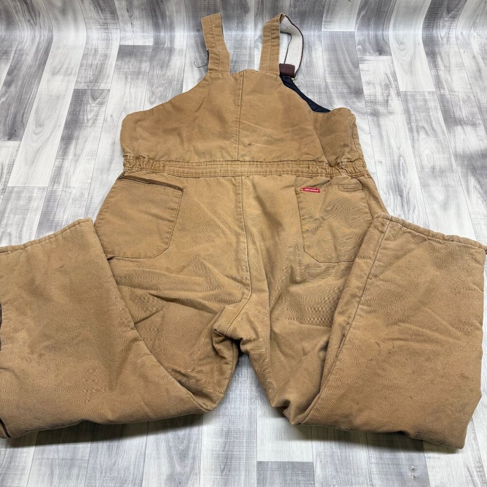 ✅Mens 46/48 Reg Dickies Quilted Insulated Bib Overalls Brown Duck Canvas STAINED - Picture 11 of 13